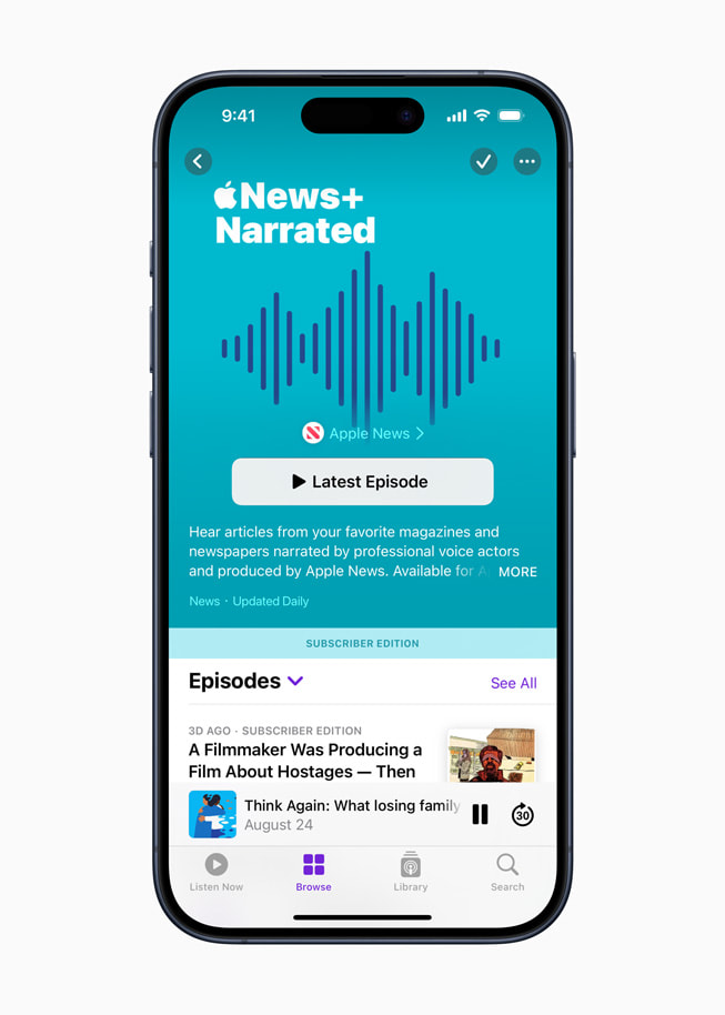 Illustration de l’émission Apple News+ Narrated dans Apple Podcasts.