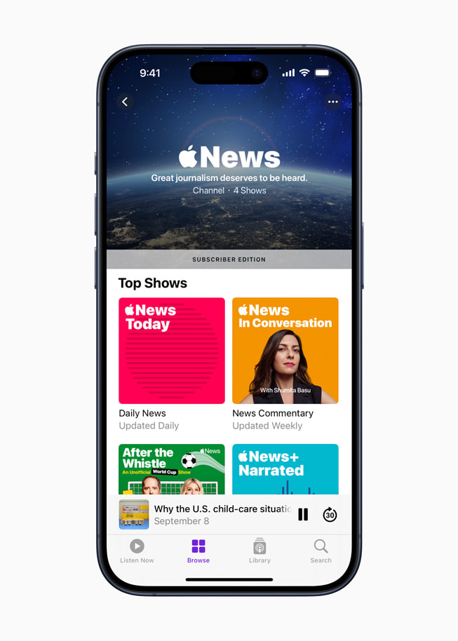 Apple News-kanalen vises i Podkaster-appen.