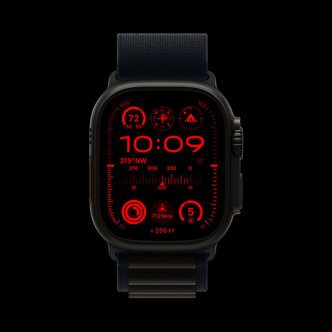 Apple Watch Ultra 2 shows Night Mode on the Modular Ultra watch face.