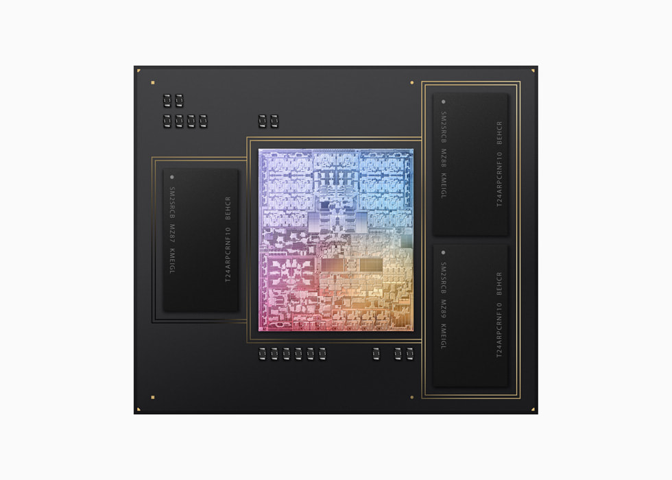 Le design de l’architecture de mémoire unifiée de la puce M3 Pro.