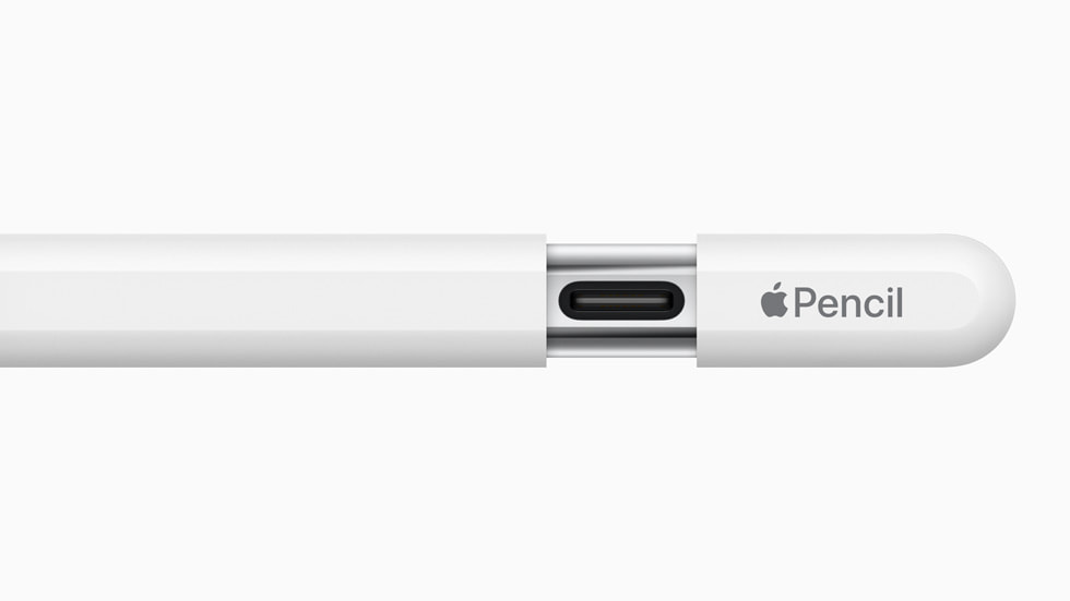 Le port USB-C masqué par un capuchon coulissant sur le nouvel Apple Pencil. 