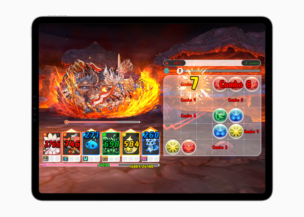Image extraite du jeu Puzzle & Dragons affichée sur un iPad.