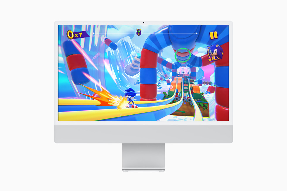 Image extraite du jeu Sonic Dream Team affichée sur un iMac. 