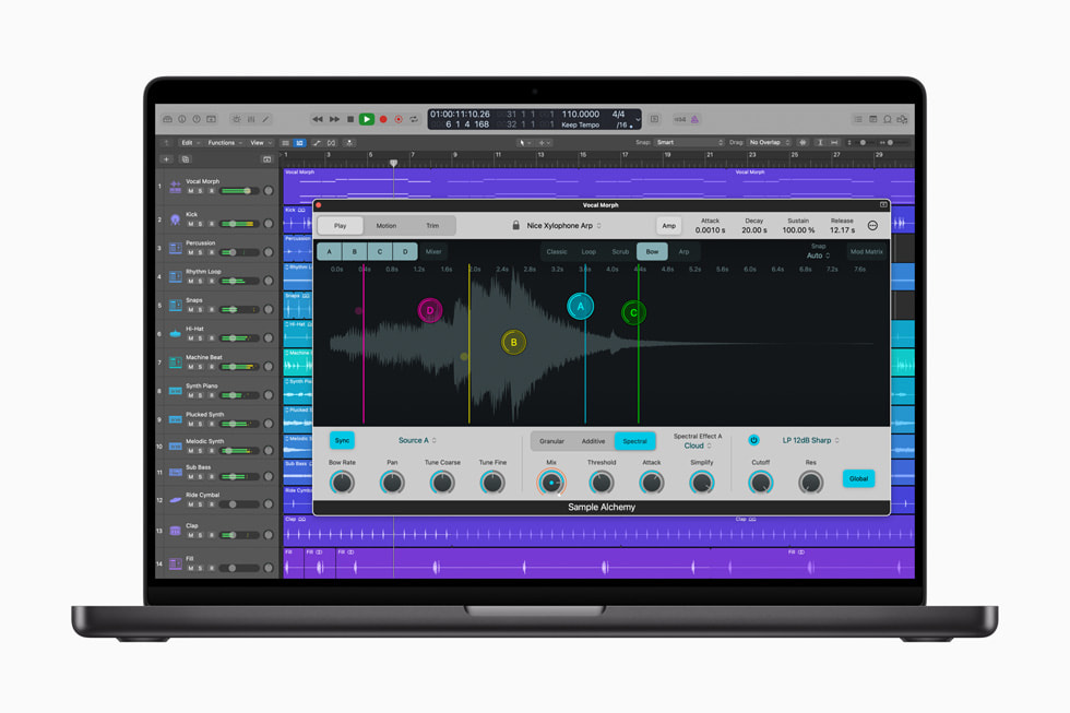 Sample Alchemy is shown on Logic Pro for MacBook.