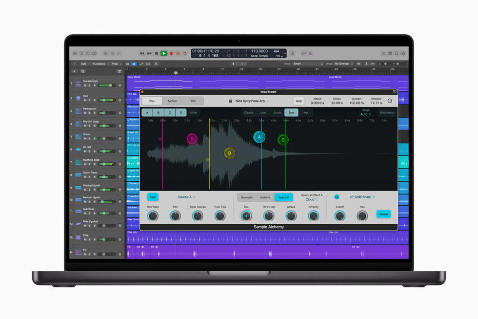 O Sample Alchemy do Logic Pro em um MacBook.