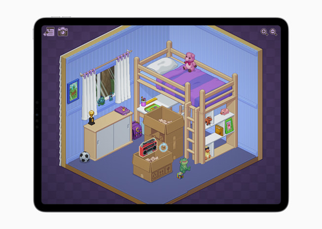 Um quebra-cabeça do jogo Unpacking no iPad Pro. 
