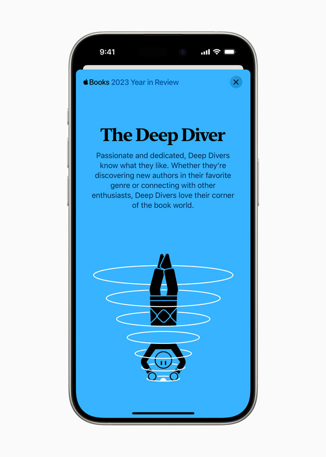 The Deep Diver reader type is shown in Apple Books on iPhone 15 Pro.