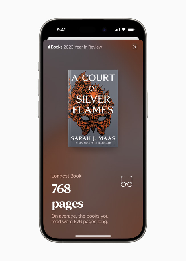 Le plus long livre numérique lu par une personne dans Apple Books, vu sur iPhone 15 Pro.