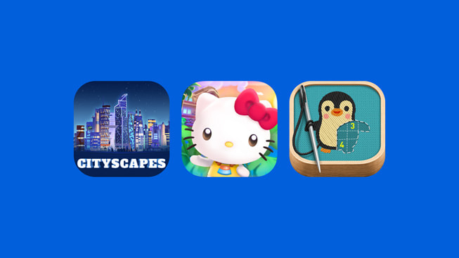 Applogoerne for Cityscapes, Hello Kitty Island Adventure og stitch.