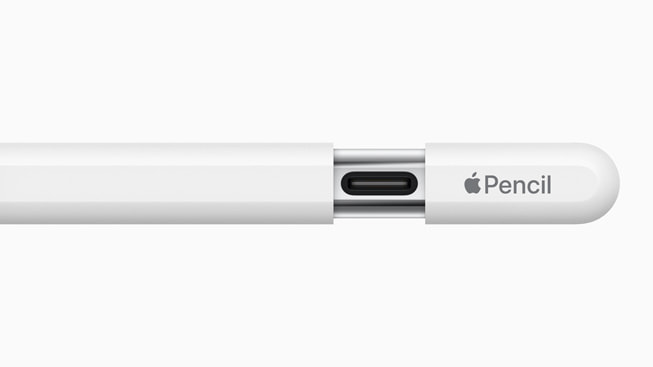 A close-up of the Apple Pencil with the new sliding cap.