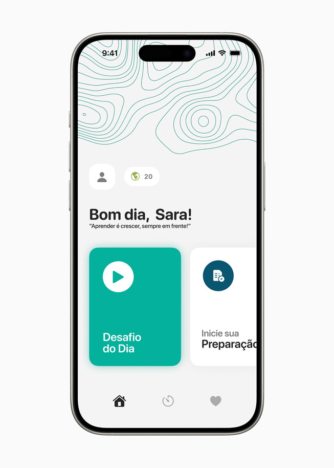 Uma tela do app ATLAS diz “Bom dia, Sara!”.