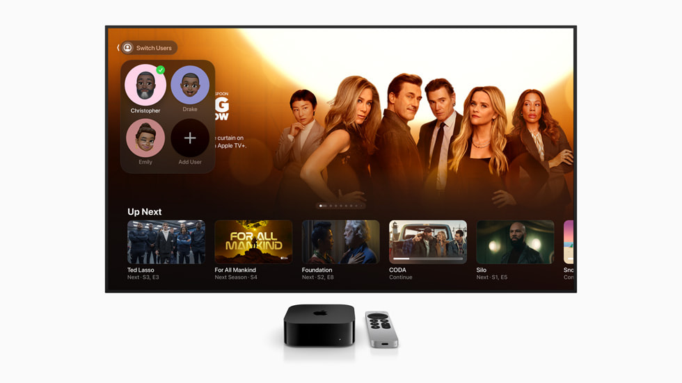 Gebruikersprofielen in de Apple TV-app op een Apple TV.