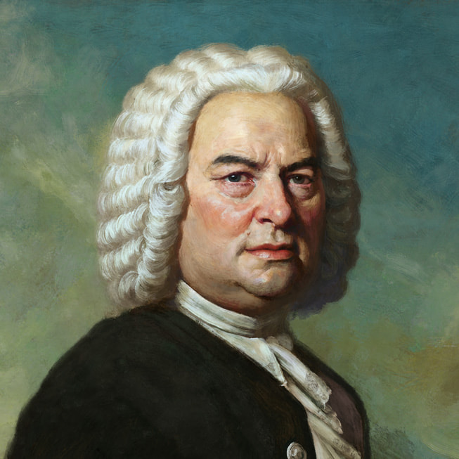 Apple Music Classicalのために用意された、作曲家であるヨハン・セバスティアン・バッハのデジタル肖像画。