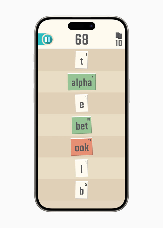 《Words in Progress》遊戲畫面顯示於 iPhone 15 Pro 上。