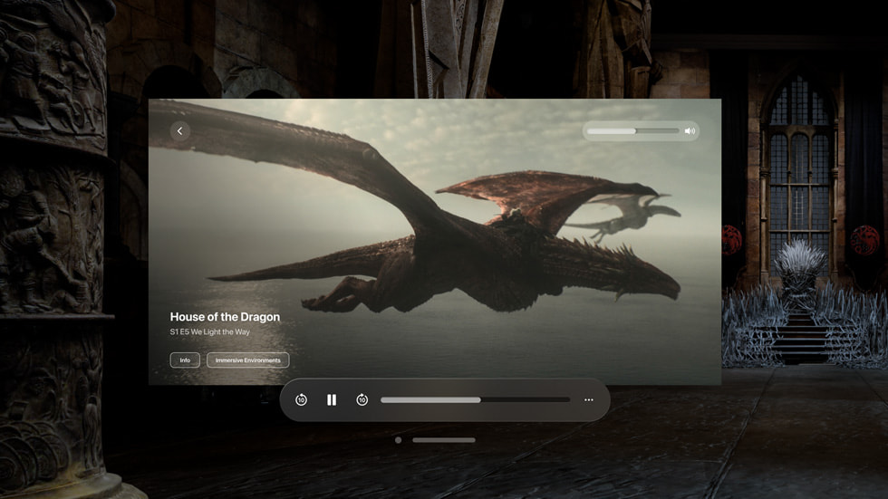 Una página de descripción general del episodio de House of the Dragon en la aplicación Max que se muestra en Apple Vision Pro.