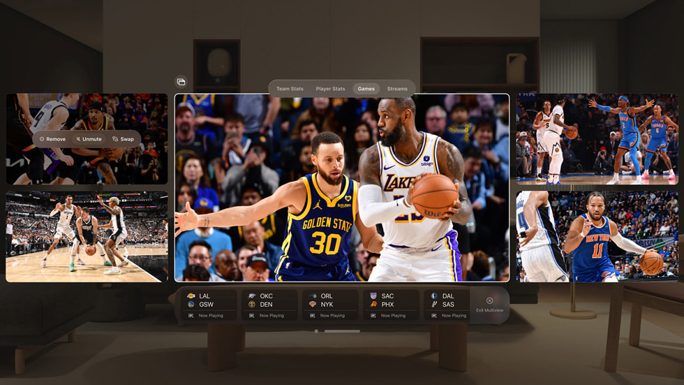 La aplicación NBA League Pass que muestra la experiencia Multiview en Apple Vision Pro.