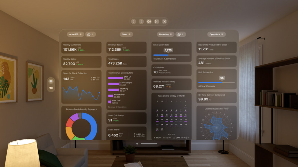 A project management visualization in the Numerics app displayed on Apple Vision Pro.