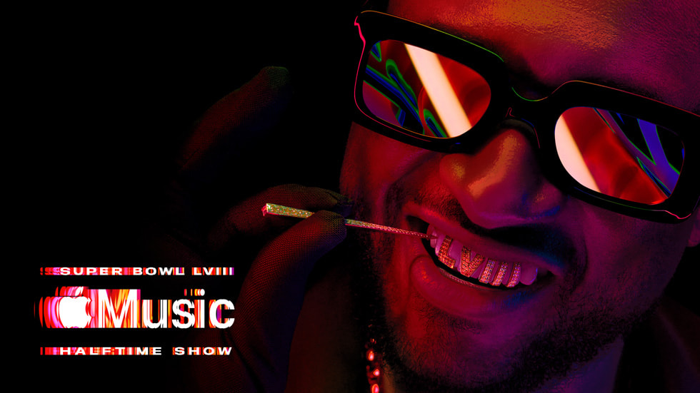 Plakat koncertu Ushera pod szyldem Apple Music w przerwie 58. finału Super Bowl.