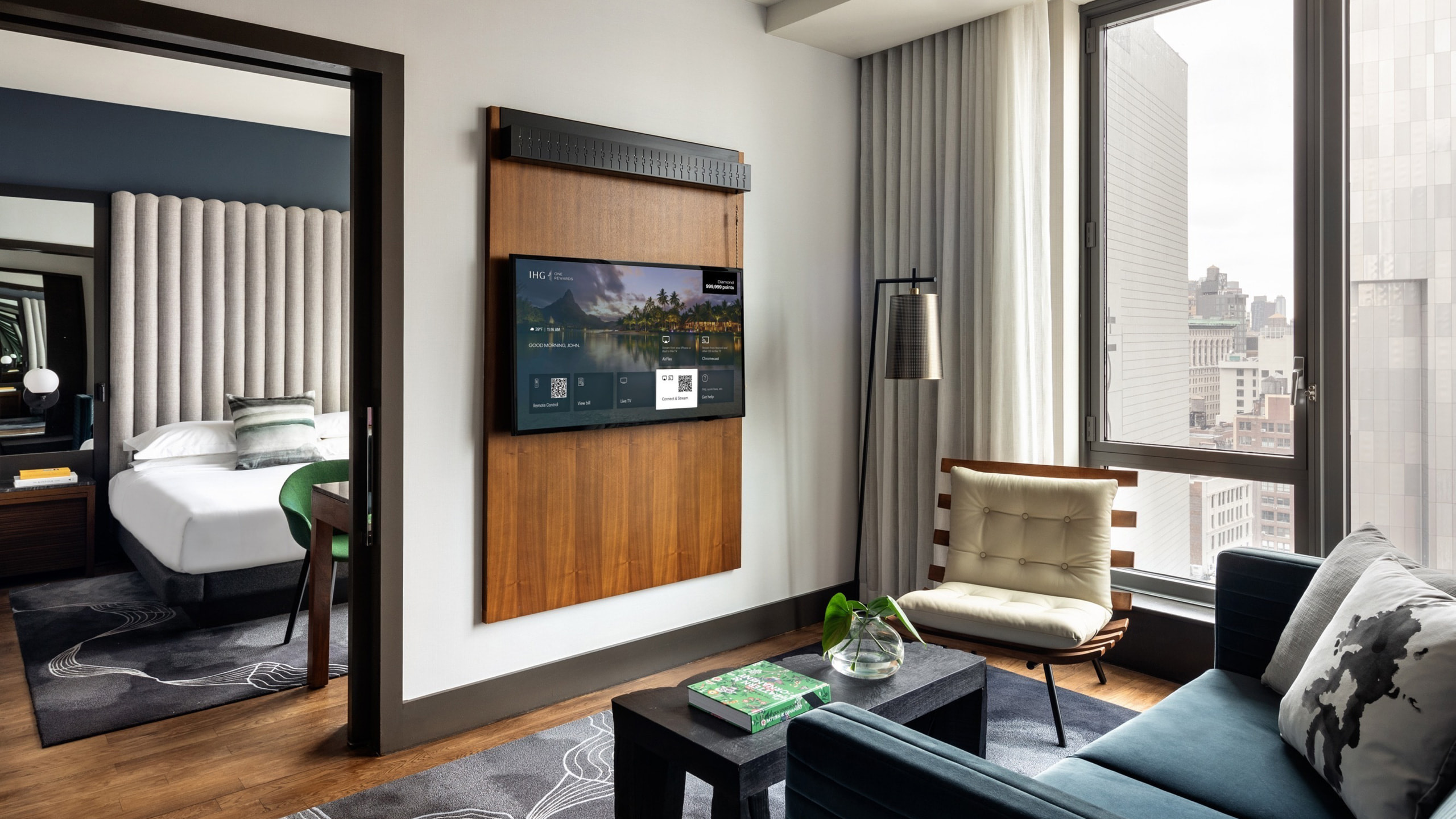 AirPlay is shown on an LG hotel TV in a hotel guest room.