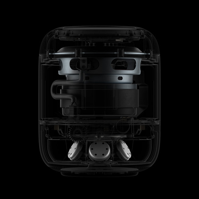 The interior of HomePod (2nd generation) is shown in detail against a black background.