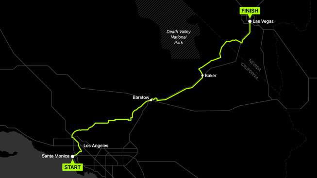 Een kaart van de Speed Project-route van het team.