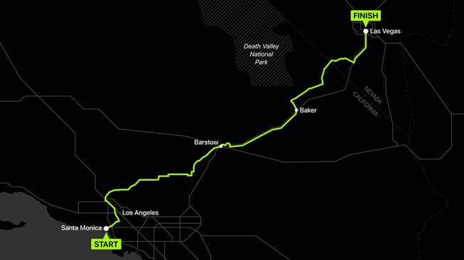 Et kort over holdets Speed Project-rute.