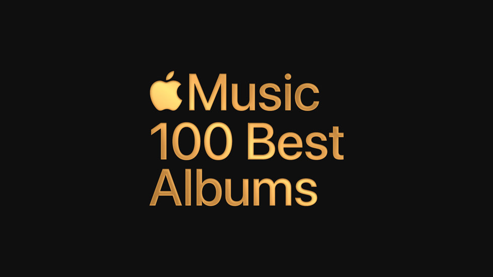 一張圖片顯示 Apple Music 標誌並寫著「100 Best Albums」。
