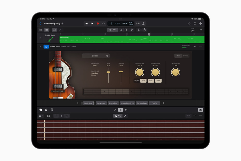 Session Players in Logic Pro for iPad 2 displayed on iPad Pro.