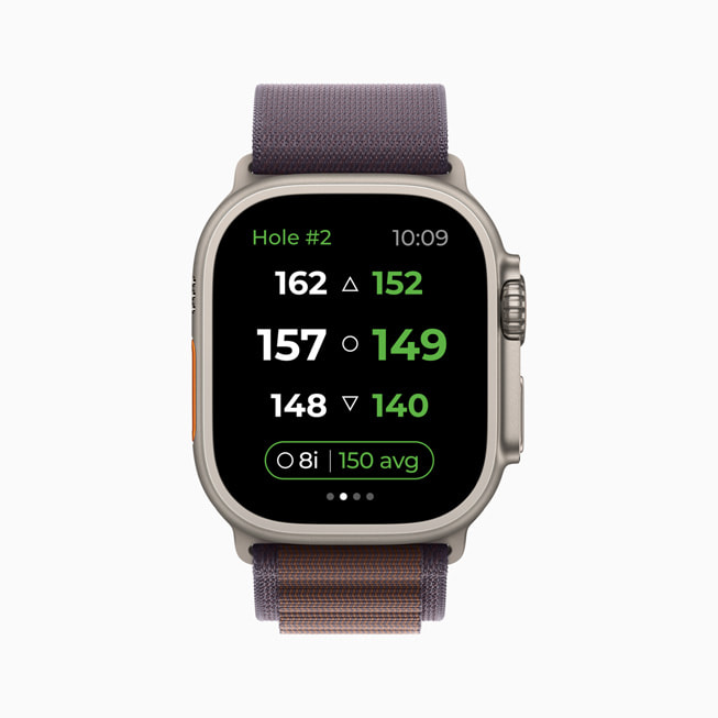 Se muestra la app Arccos en un Apple Watch.