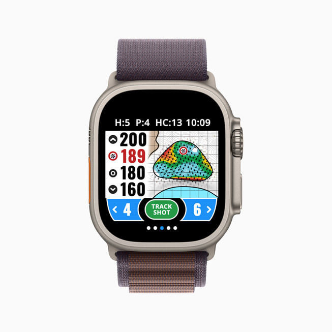 GolfLogix ditampilkan di Apple Watch.