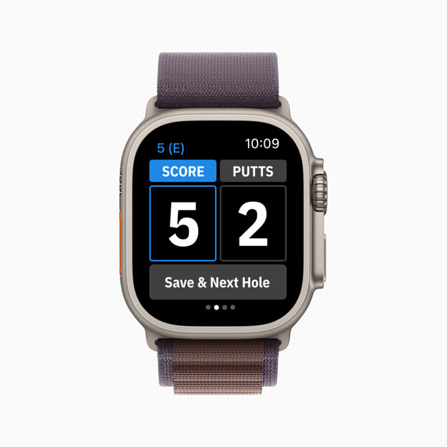Wynik punktowy pokazany w aplikacji Golfshot na Apple Watch.