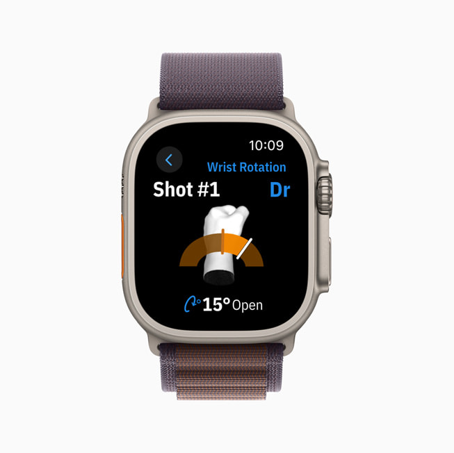 《Golfshot》中的手腕旋轉 (Wrist Rotation) 資料顯示於 Apple Watch 上。