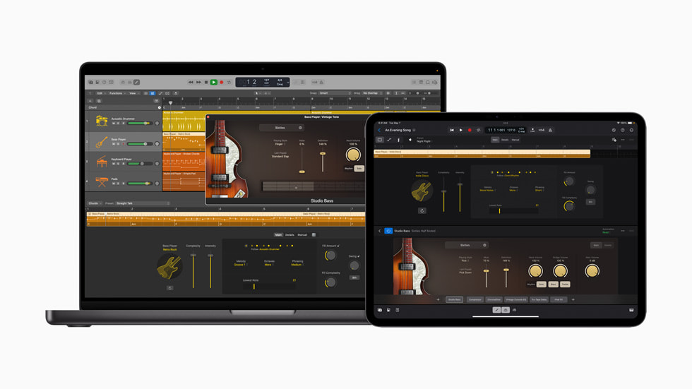 Logic Pro is shown on 16-inch MacBook Pro and 13-inch iPad Pro.