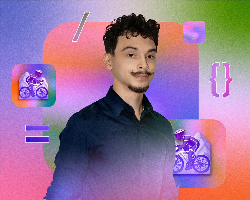 Kolorowy kolaż pokazujący portret Dezmonda Blaira, twórcy aplikacji MTB XTREME.