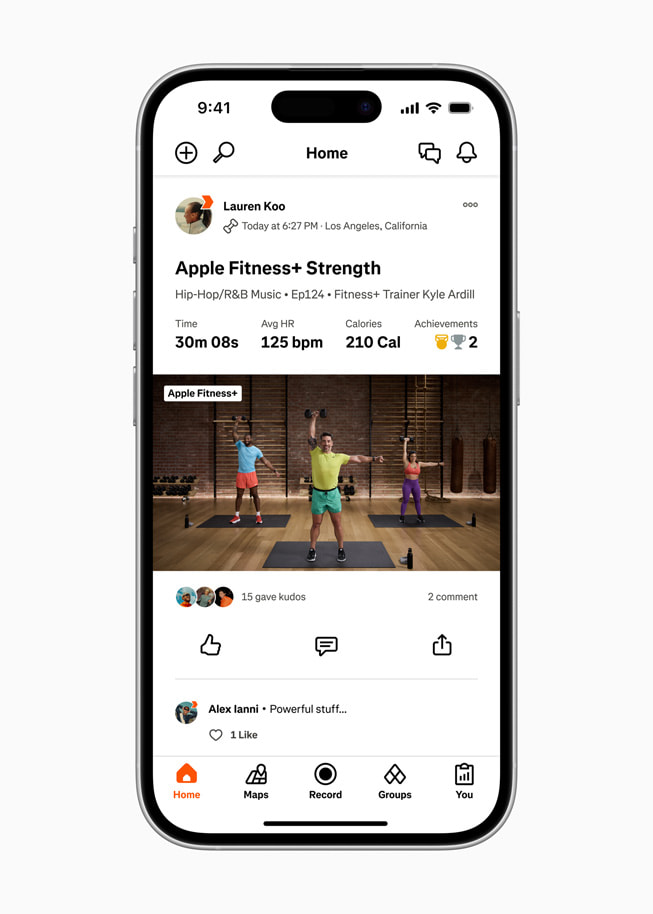 Ein Apple Fitness+ Krafttraining in der Strava-App auf einem iPhone 16 Pro.