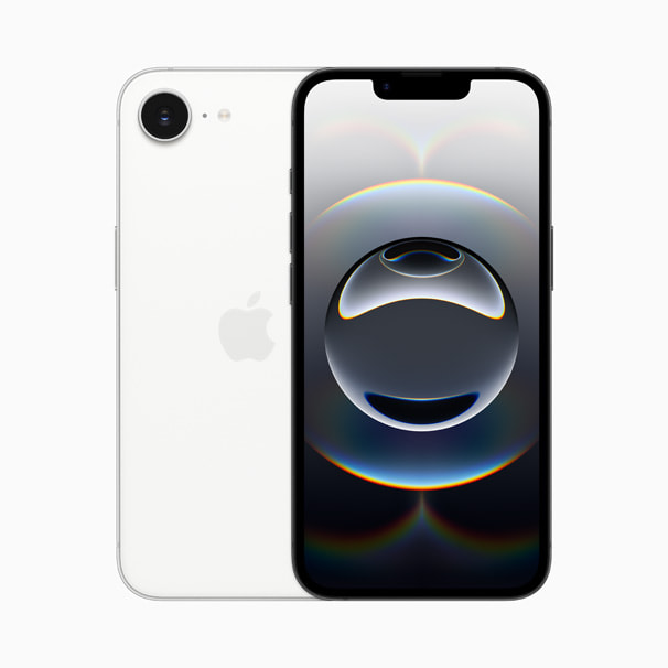 iPhone 16e preto visto pela frente e por trás