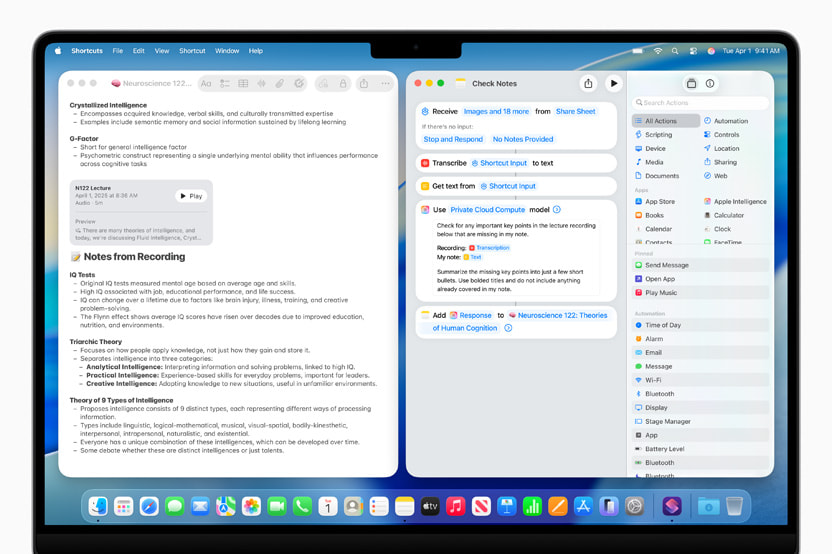 The Shortcuts app displayed on MacBook Pro.