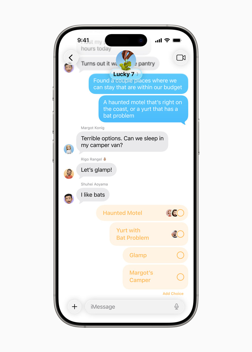 The results from a poll in the Messages app displayed on iPhone 16 Pro.