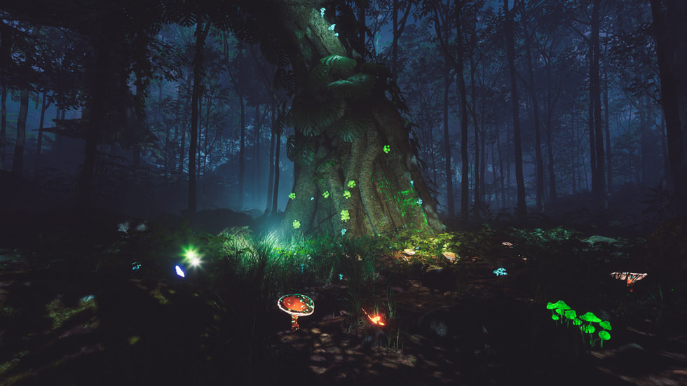 An image still of a night forest from the immersive experience 