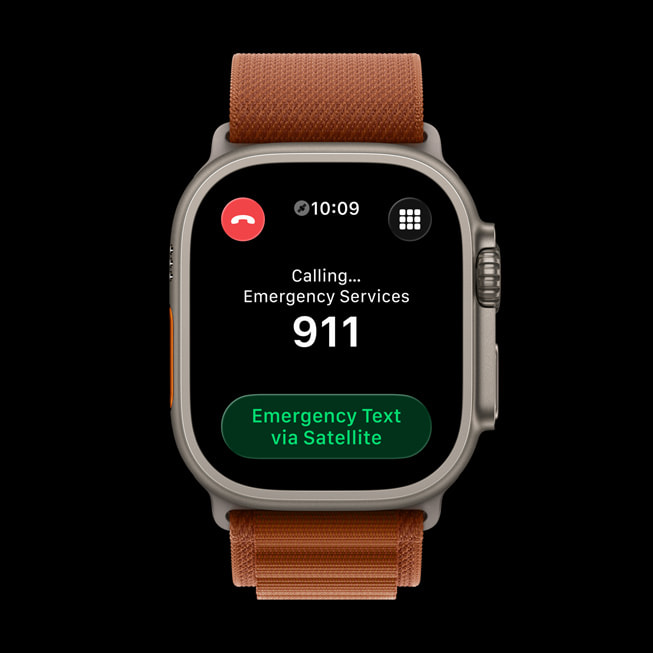 Die Apple Watch Ultra 3 zeigt das Senden einer Nachricht über Satellit in einem Notfall.