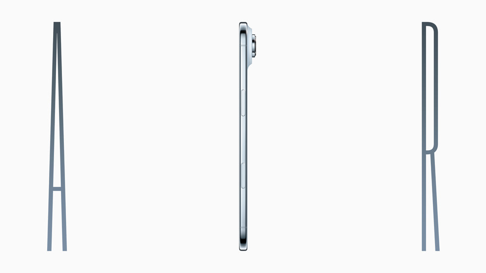 มือหนึ่งถือ iPhone Air ชูขึ้นมาระหว่างตัวอักษร "A" และ "R" กลายเป็นคำว่า "AIR"