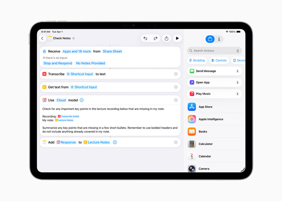 On iPad, a user creates a shortcut titled 