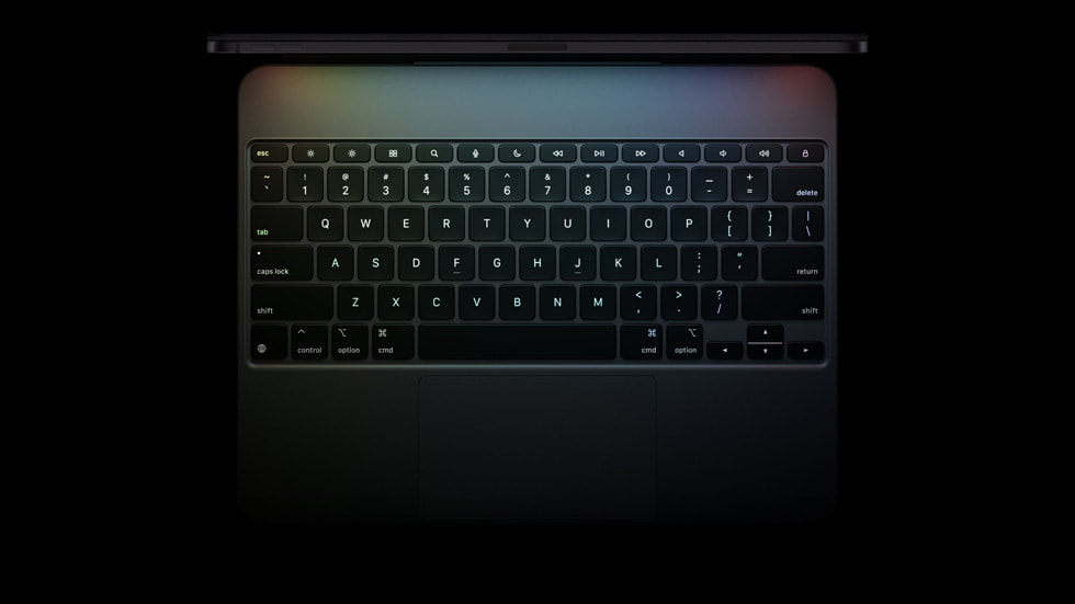 Primer plano del Magic Keyboard con el nuevo iPad Pro.