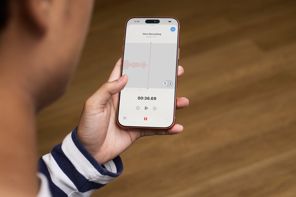 ภาพแบบใกล้ชิดของเสียงบันทึกบน iPhone 17 Pro