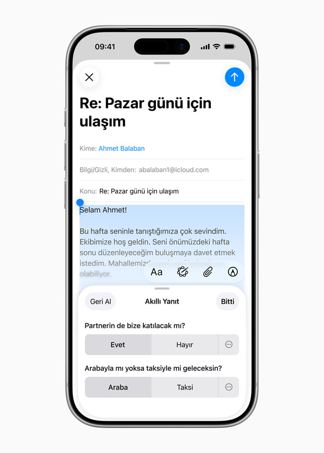 iPhone’da belirli sorulara yanıt olarak verilen öneriler gösteriliyor.