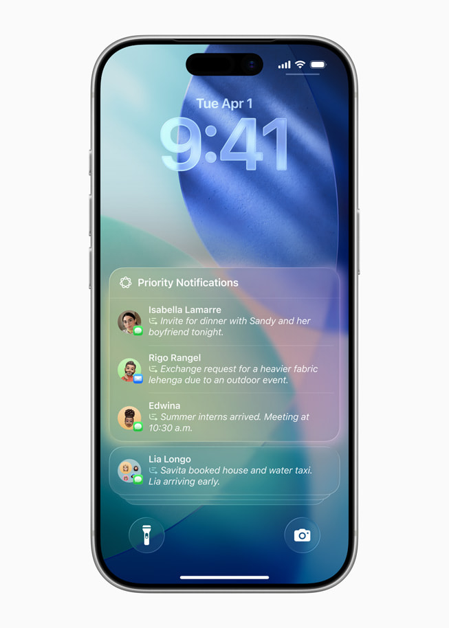 iPhone viser Notifikationer med høj prioritet, herunder en middagsinvitation og en opdatering om en Instacart-ordre, på låseskærmen.