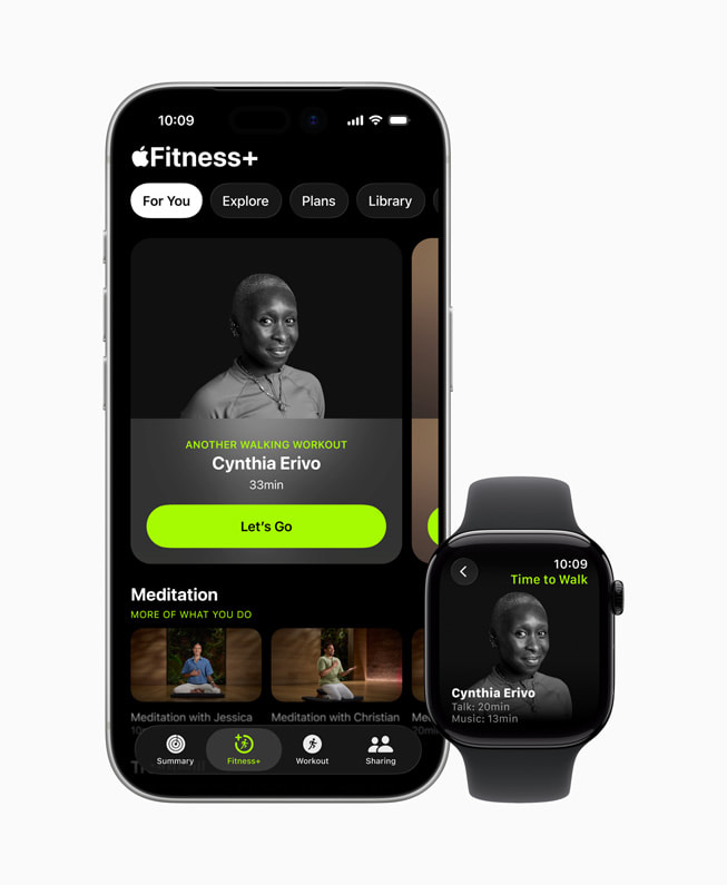 Tập Time to Walk của Cynthia Erivo hiển thị trong Apple Fitness+ trên iPhone 17 Pro. 