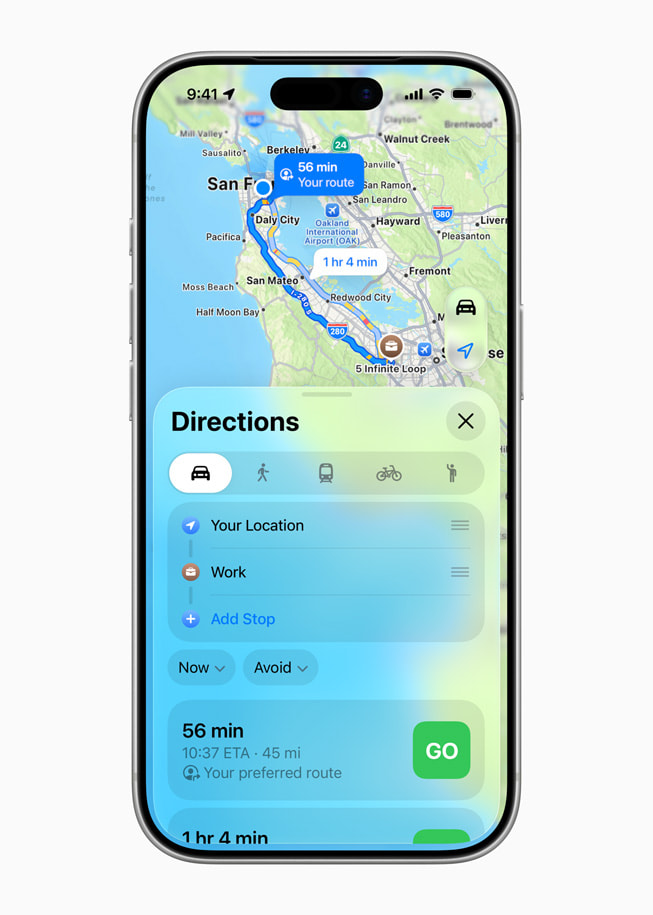 A user’s Preferred Routes are shown in Apple Maps on iPhone 17 Pro.