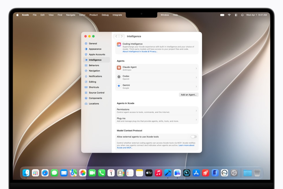 MacBook Pro แสดงหน้าการตั้งค่าใน Xcode