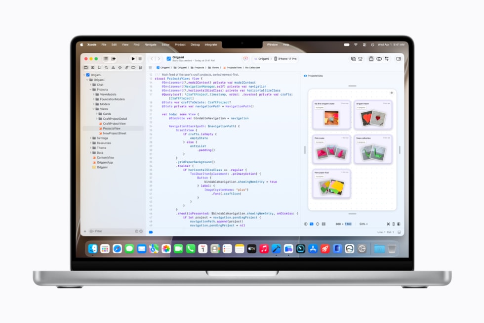 MacBook Pro แสดงการเขียนโค้ดใน Xcode 27